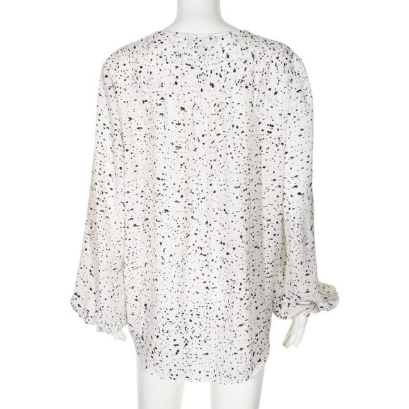 Ellen Tracy Top Womens Large Tunic High Low Keyhole Paint Spattered White Black - Picture 6 of 10